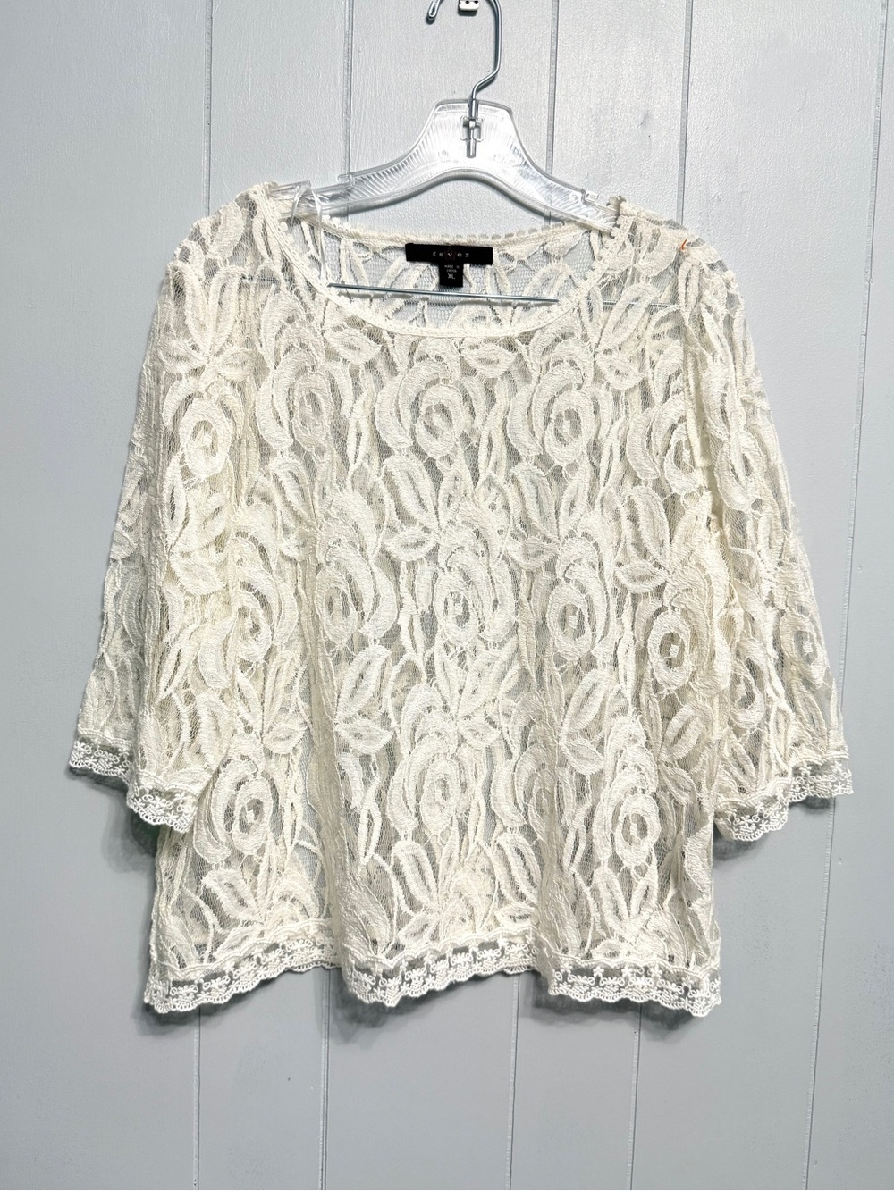 #19) Fever Cream Lace Floral Overlay Blouse